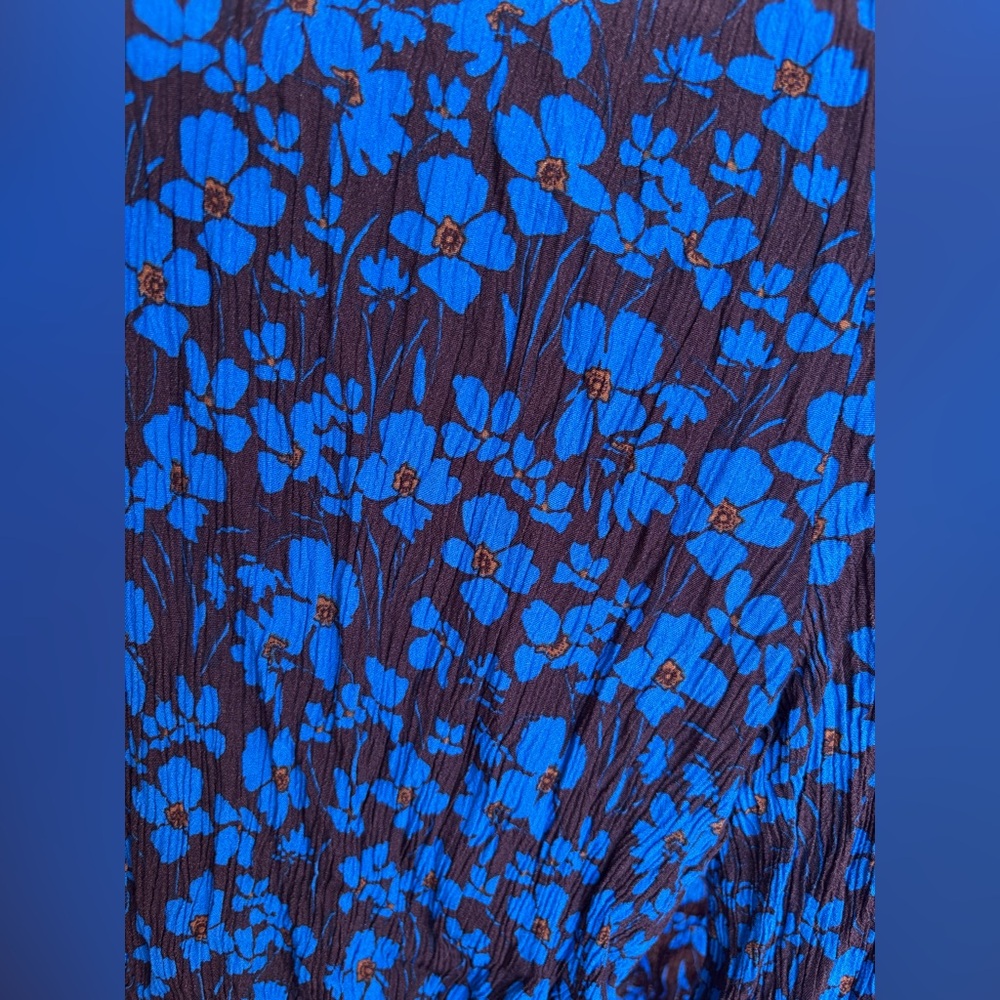 Free People “Two Paths” Smocked Blue & Brown Floral Jumpsuit Size S - Picture 8 of 11